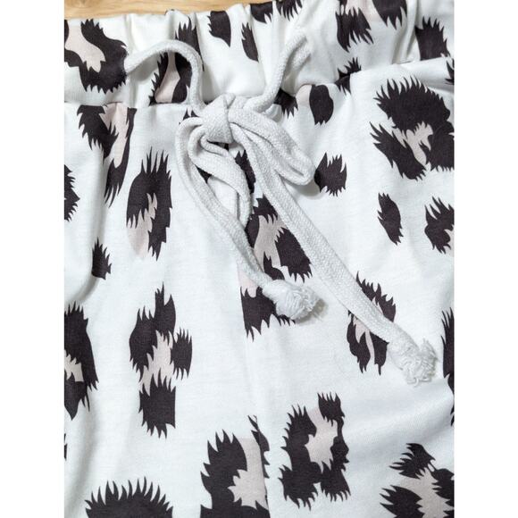 Women's Leopard Print Long Sleeve Top & Drawstring Short Set 2pc Loungewear Sz S - Picture 13 of 15